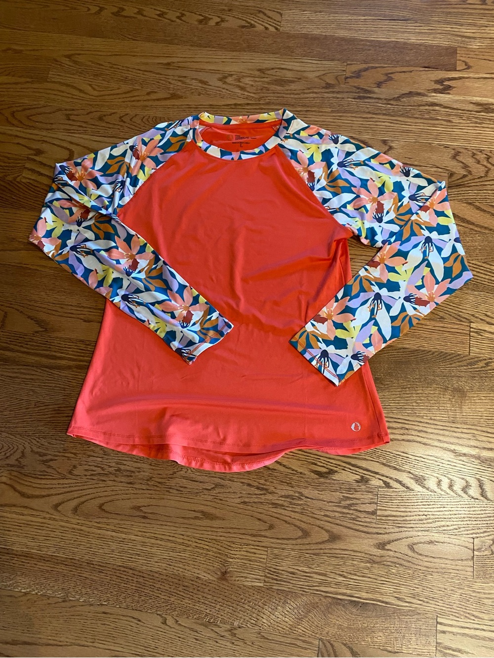 Women’s Coral Rash Guard with Floral Sleeves